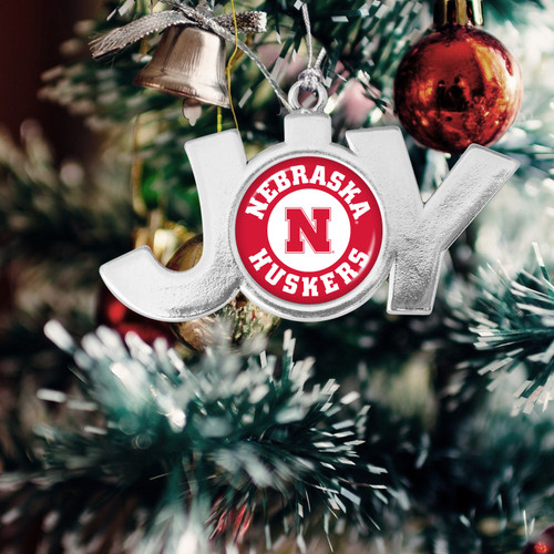 Nebraska Cornhuskers Christmas Ornament- Joy with Circle Team Logo