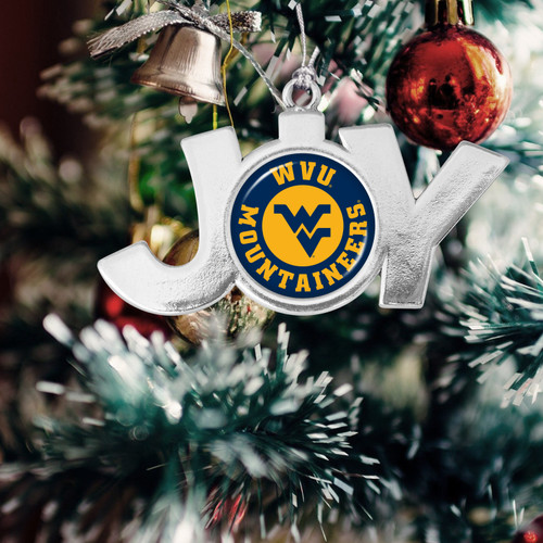 West Virginia Mountaineers Christmas Ornament- Joy with Circle Team Logo