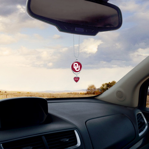 Oklahoma Sooners Car Charm- Rear View Mirror Heart Charm and Spirit Slogan