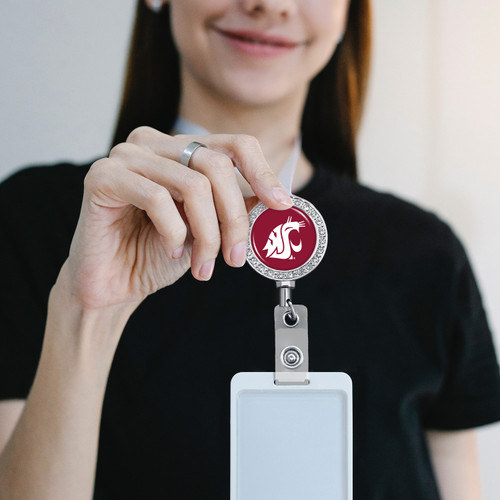 Washington State Cougars Belt Clip Badge Reel- Crystal