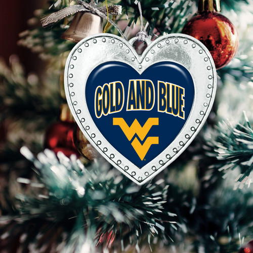 West Virginia Mountaineers Christmas Heart Ornament