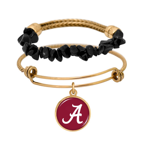 Alabama Crimson Tide Natural Stone and Gold Bracelet Stack