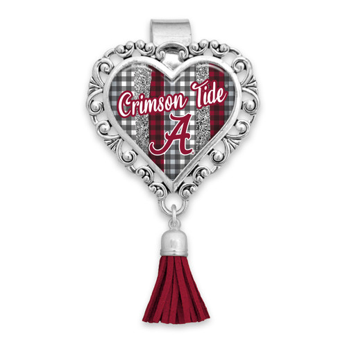 Alabama Crimson Tide Glitter Plaid Heart Visor Clip