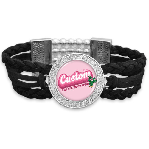 Custom, Souvenir, or Logo Bracelet- Black Braided Suede