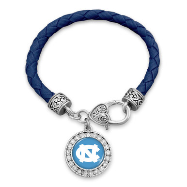 North Carolina Tar Heels Bracelet- Team Color Round Crystal Leather