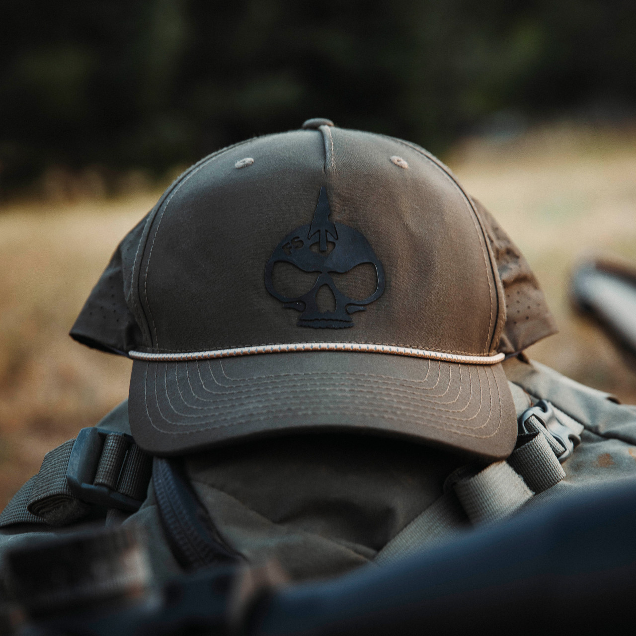 Perforated Rope Skull Hat, Dark Loden