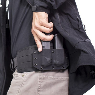 Pistol Belt Mounted Double Magazine Pocket in Black on Belt