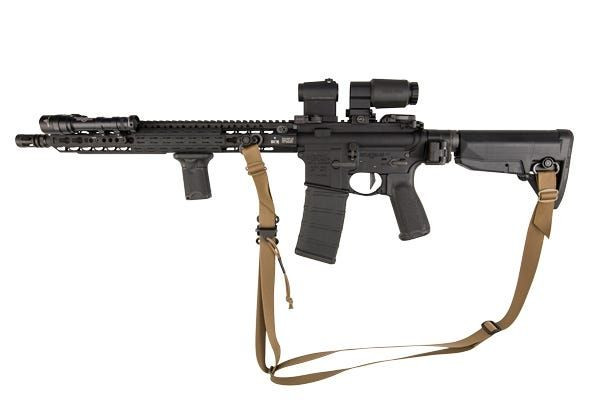 Two (2) Point Sling in Coyote, Attached to Gun 