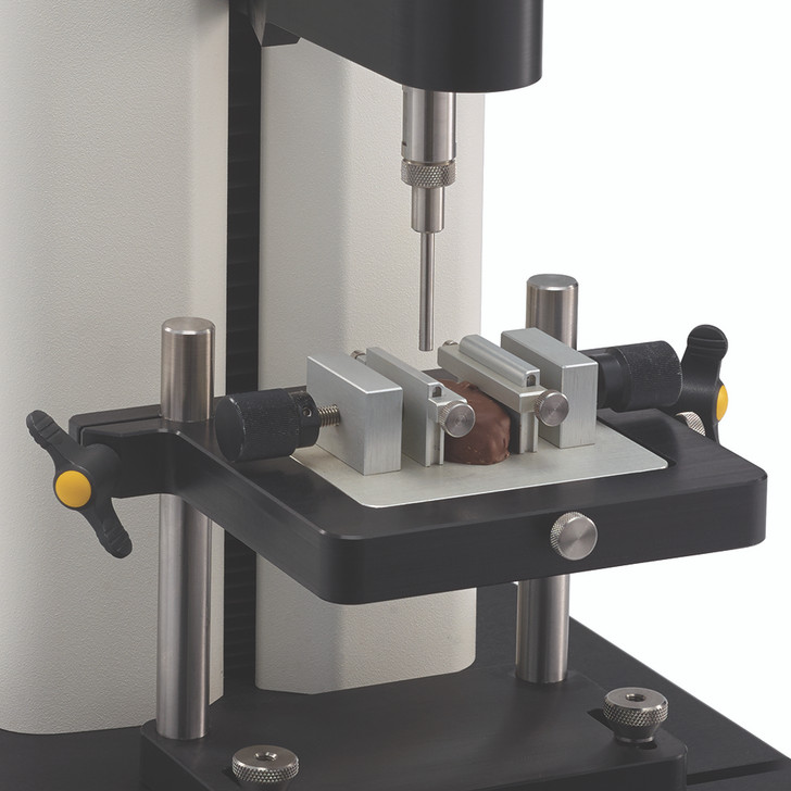 Adjustable Vise Fixture for holding small samples for puncture test. Good for jelly beans, gum drops, etc.