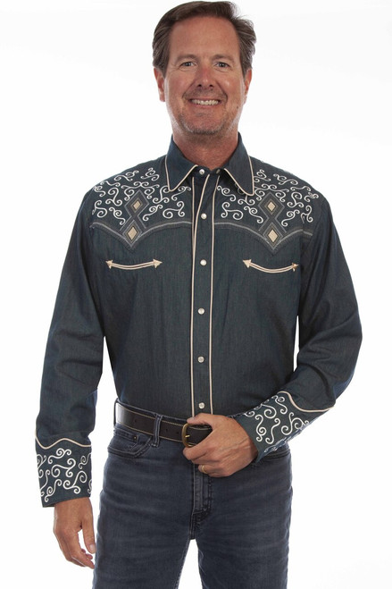 Diamond And Scroll Embroidered Long Sleeve Shirt P-901