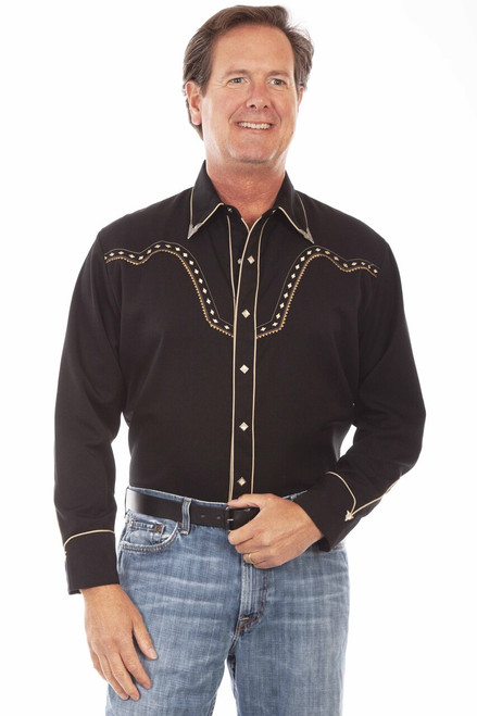 Diamond Yoke Embroidered Long Sleeve Shirt P-898