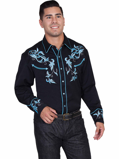 Embroidered Two Tone Leaf Shirt P-844