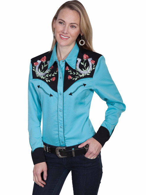 Poly/rayon blend snap front blouse PL-637