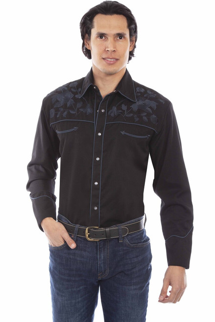 Rose Embroidered Straight Yoke Long Sleeve Shirt P-893