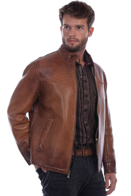 High Collar Zipped Leather Jacket 1083