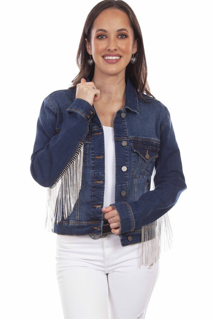 Denim Jacket With Rhinestone Fringe HC792