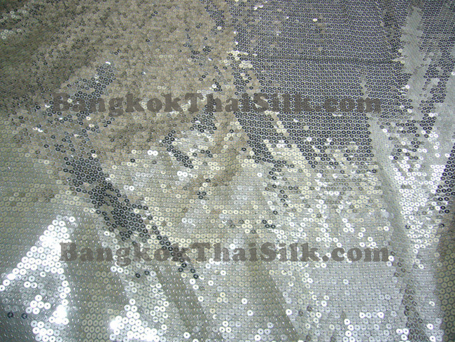 Sequin Satin Fabric Silver Bangkok Thai Silk