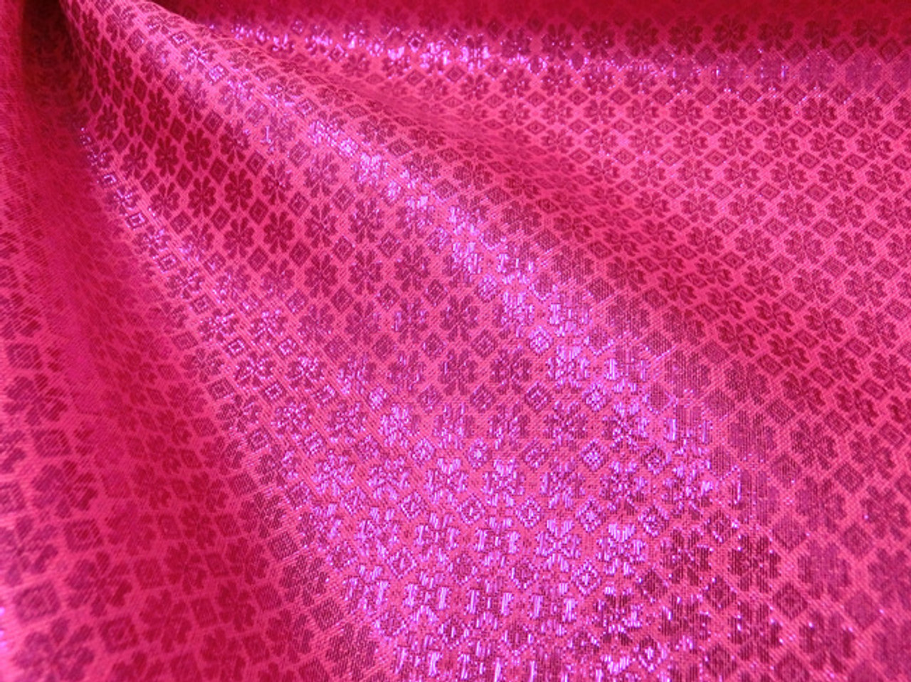 Diamond Bling Bling Metallic Brocade Fabric - Hot Pink - Bangkok Thai Silk