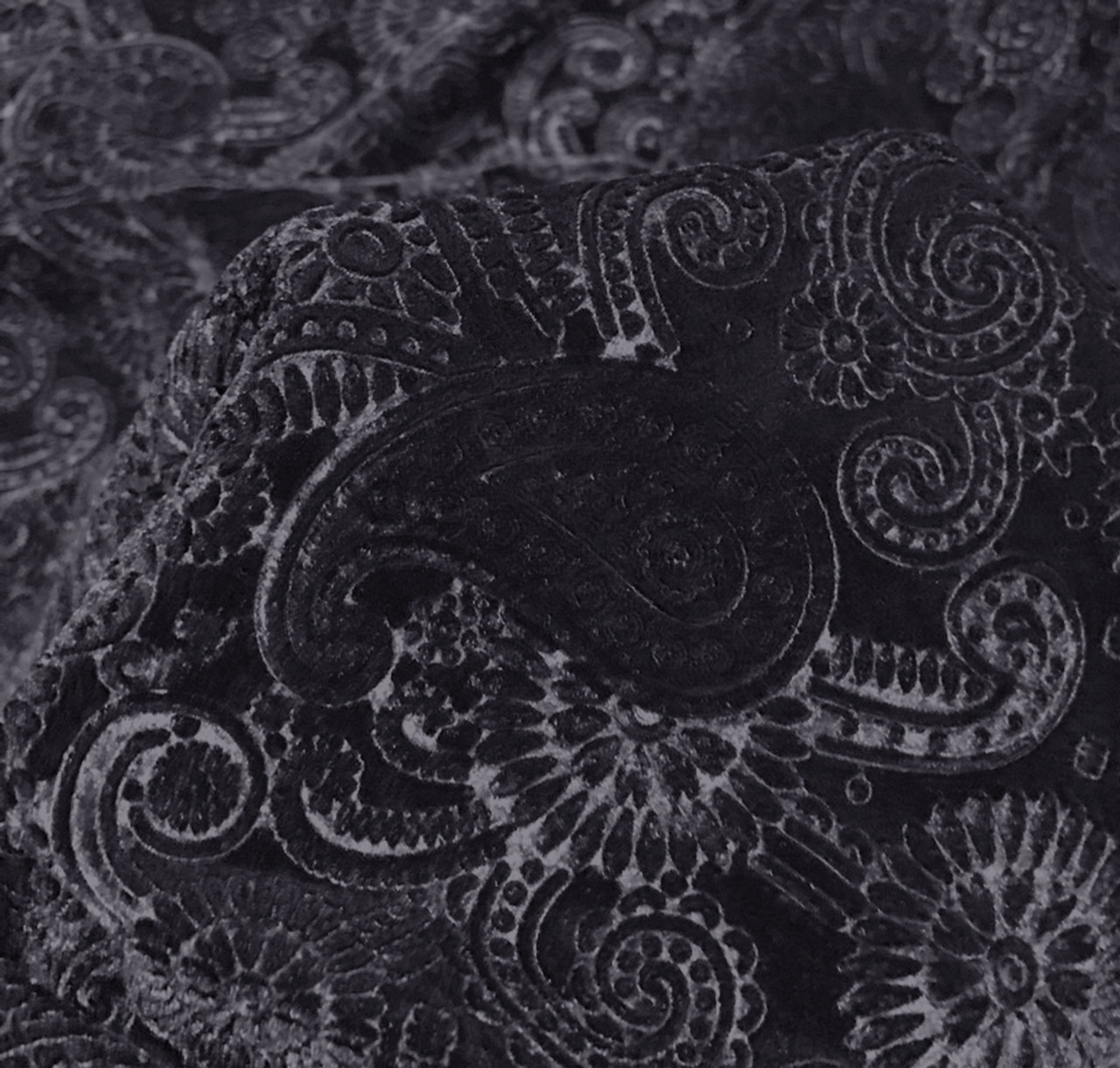 Black Paisley Embossed Stretch Velvet