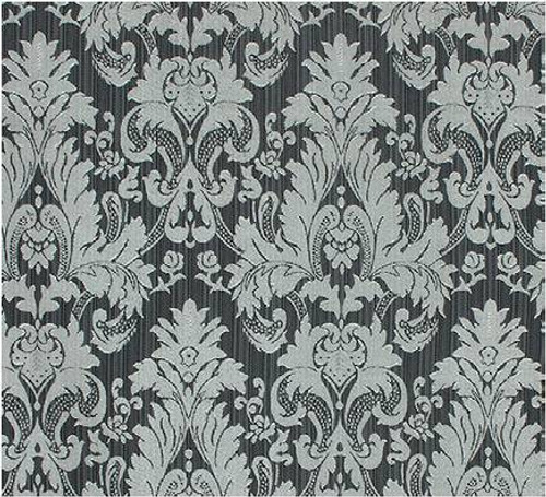 Damask Faux Silk Fabric - Black & Silver