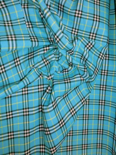 Plaid Tartan Woven Cotton Fabric 44"W - Turquoise