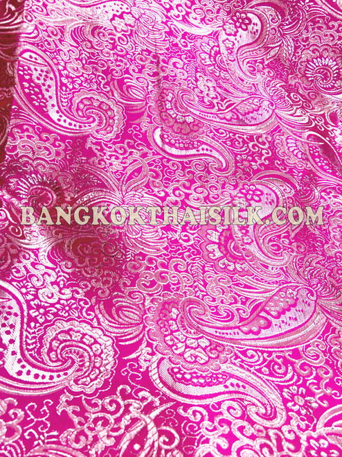 Paisley Metallic Brocade Fabric - Fuchsia Pink & Silver