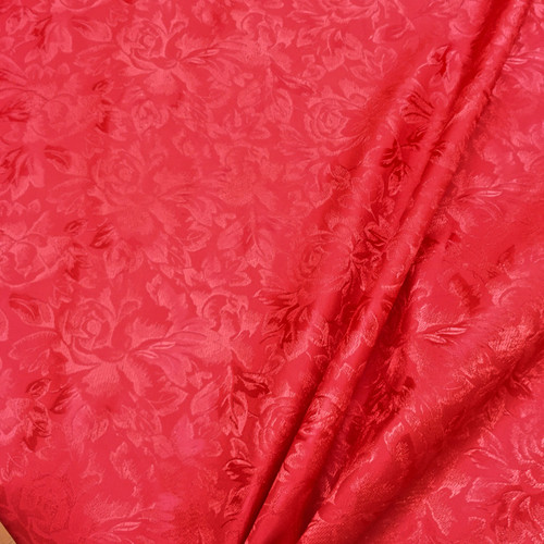 Red on Red Floral Brocade Faux Silk Shantung Fabric