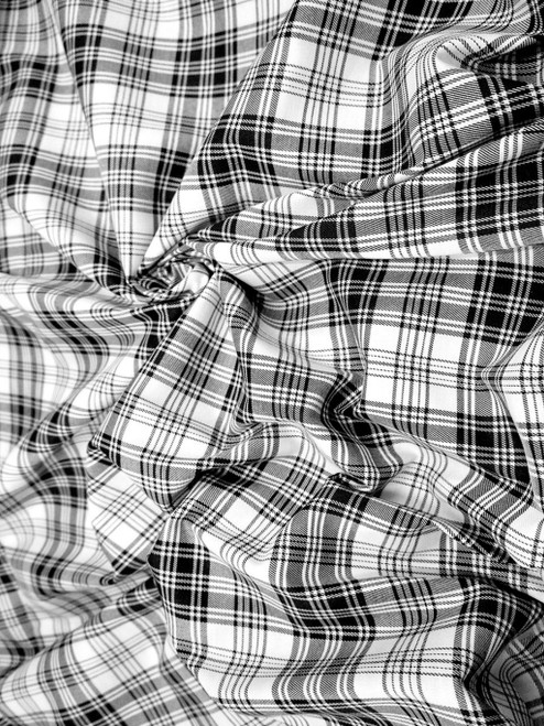 Plaid Tartan Woven Cotton Fabric 44"W - Black & White