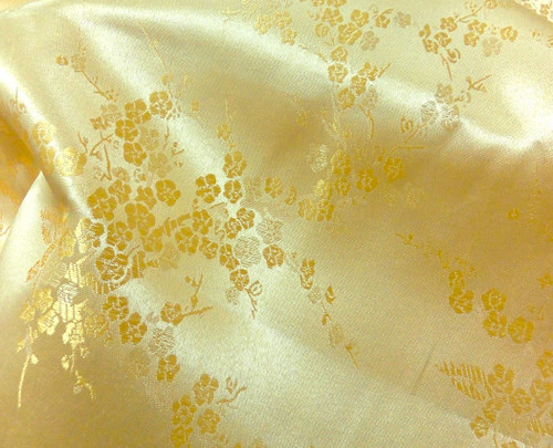 Gold Yellow Silk Shantung Cherry Blossom Brocade