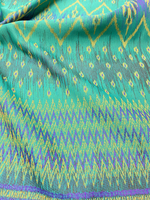 Traditional Thai Silk Damask 40"X80" Fabric  - Green/Purple/Gold
