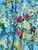 Floral Colorful Roses Faux Silk Satin 48"W Fabric - Turquoise Blue