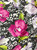 Floral Faux Silk Satin 60"W Fabric - Black-Hot Pink-Green