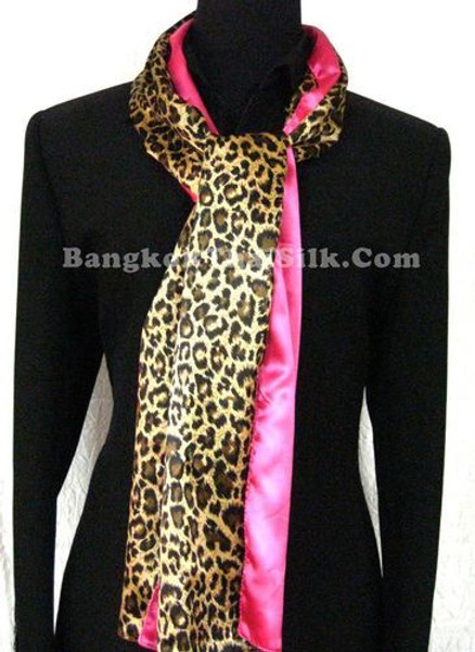 Animal Scarf  Leopard Cheetah & Pink Satin 14"x65"