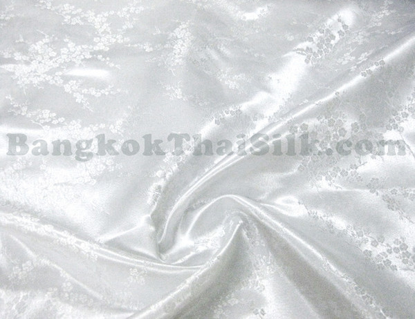 White Silk Shantung Cherry Blossom Brocade