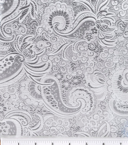 Paisley Metallic Brocade Fabric - White & Silver