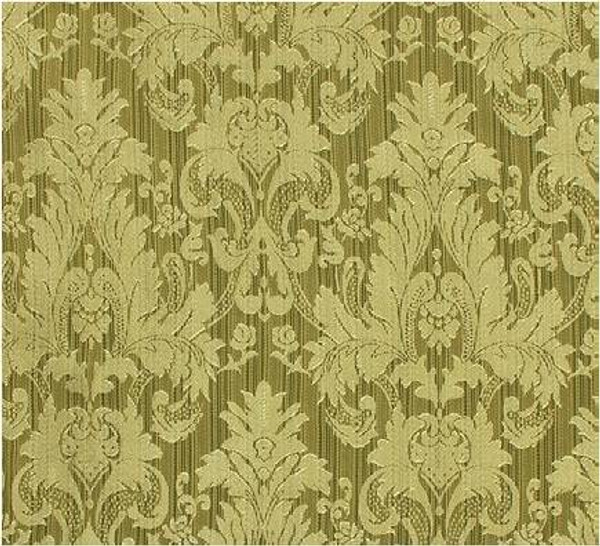 Damask Faux Silk Fabric - Green & Gold