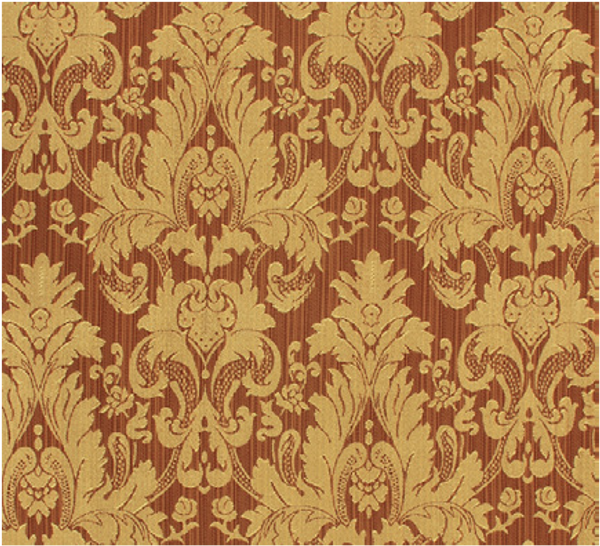 Damask Faux Silk Fabric - Cinnamon & Gold