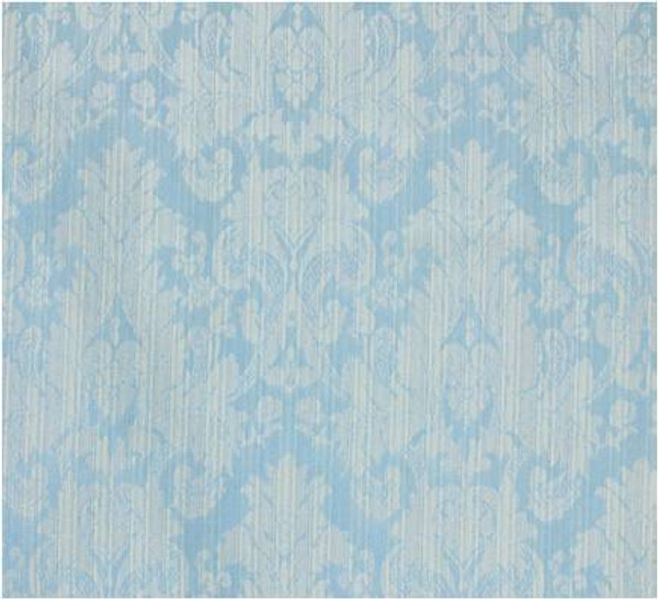 Damask Faux Silk Fabric - Fatigue Blue & Cream