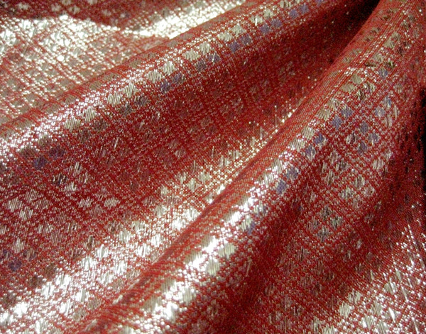 Diamond Bling Bling Metallic Brocade Fabric - Red Orange & Black