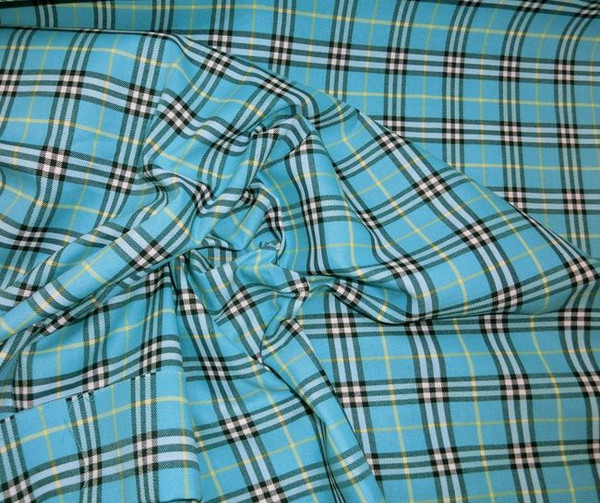 Plaid Tartan Woven Cotton Fabric 44"W - Turquoise