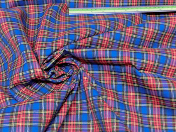 Plaid Tartan Woven Cotton Fabric 44"W - Red Blue