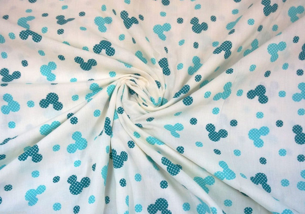 Mickey Mouse Polka Dot Poly Cotton - Cream Green