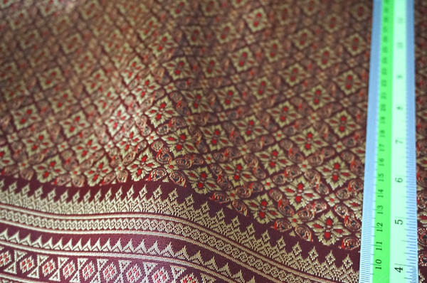 Thai Silk Damask 40"x72" Fabric Material for Traditional Skirt/Dress - Burgundy Red & Gold