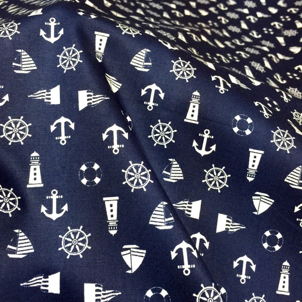 Nautical Polished Cotton Fabric 44"W - Navy Blue