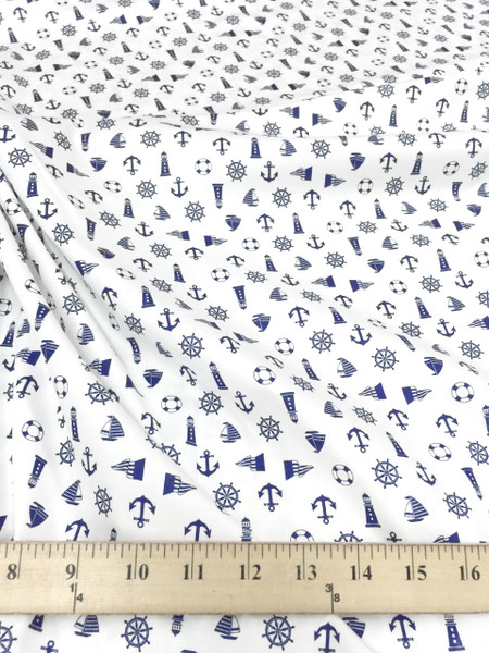 Nautical Polished Cotton Fabric 44"W - White