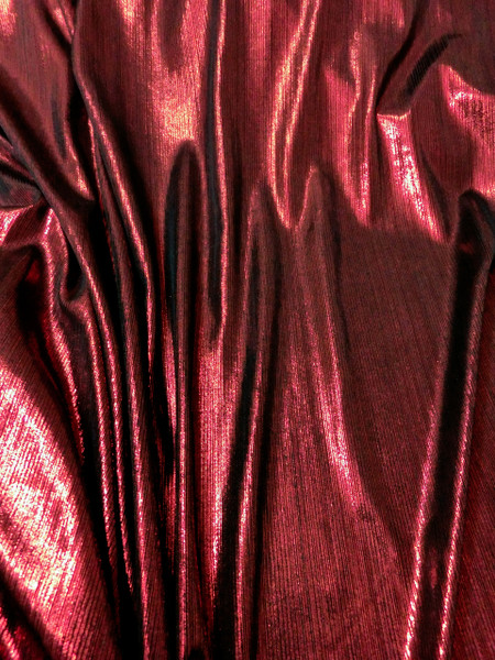 Metallic Pin Stripe Spandex 2Way Stretch Fabric - Dark Red