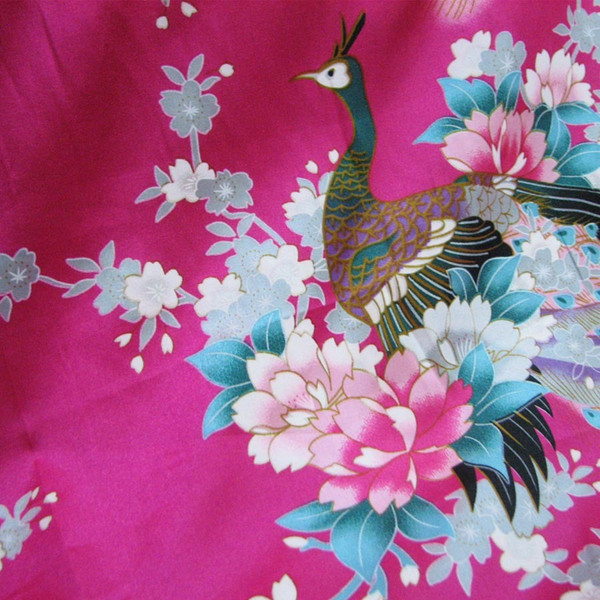 Peacock Faux Silk Satin Fabric 48"W - Hot Pink