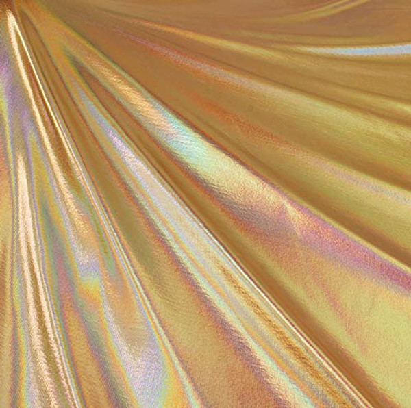 Metallic Foil Lame Spandex Knit Fabric - Gold Iridescent Hologram