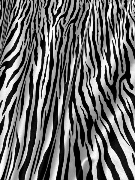 Zebra Animal Print Satin 48"W Fabric - Black & White