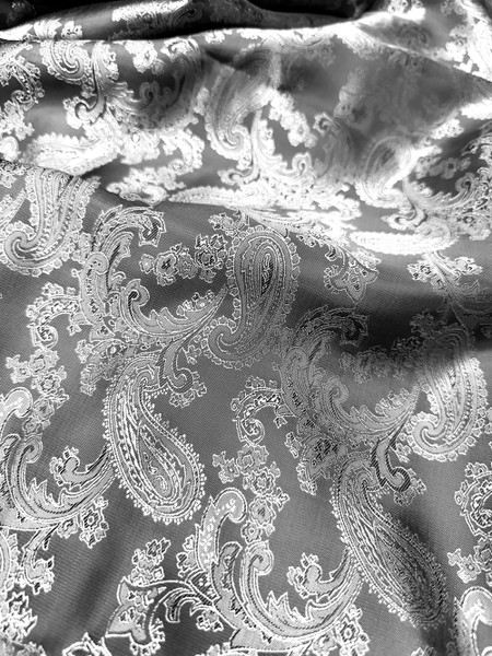 Cupro Bemberg LiningPaisley Jacquard Viscose Fabric 60"W - Gray & Silver